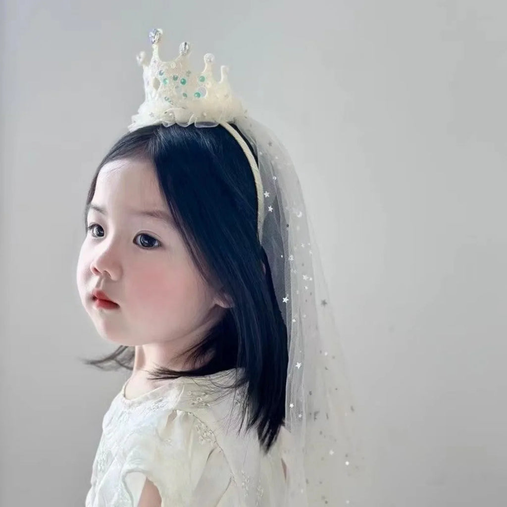 Princess Crown Veil Headband for Girls