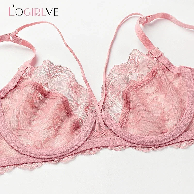 Logirlve Wholesale 3PCS Sexy Underwear Woman Lace Bras Hollow out Ultrathin Bra Women's lingerie Big Size Bra