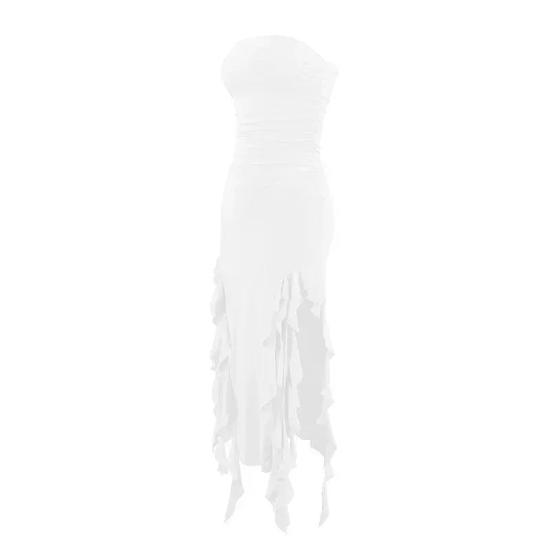BWQ Long Dresses For Women Slit Sexy Bodycon Sleeveless Jellyfish Dress Hot Girls Fashion Off The Shoulders Maxi Dress Woman