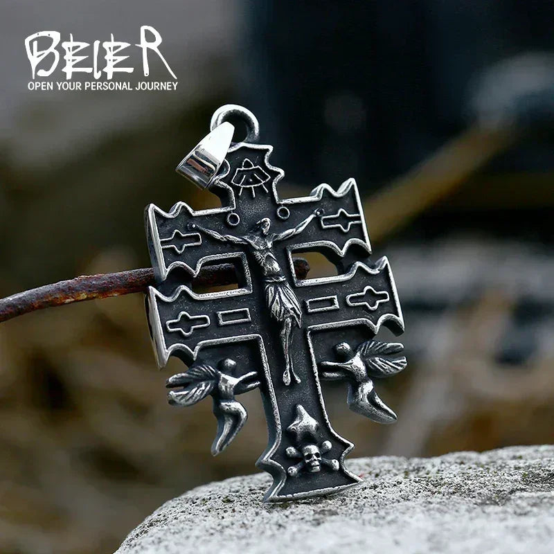 Beier 2022 New Creative Design Jesus Cross Pendant For Men Punk Hip Hop Skull Christian Jewelry Wholesale