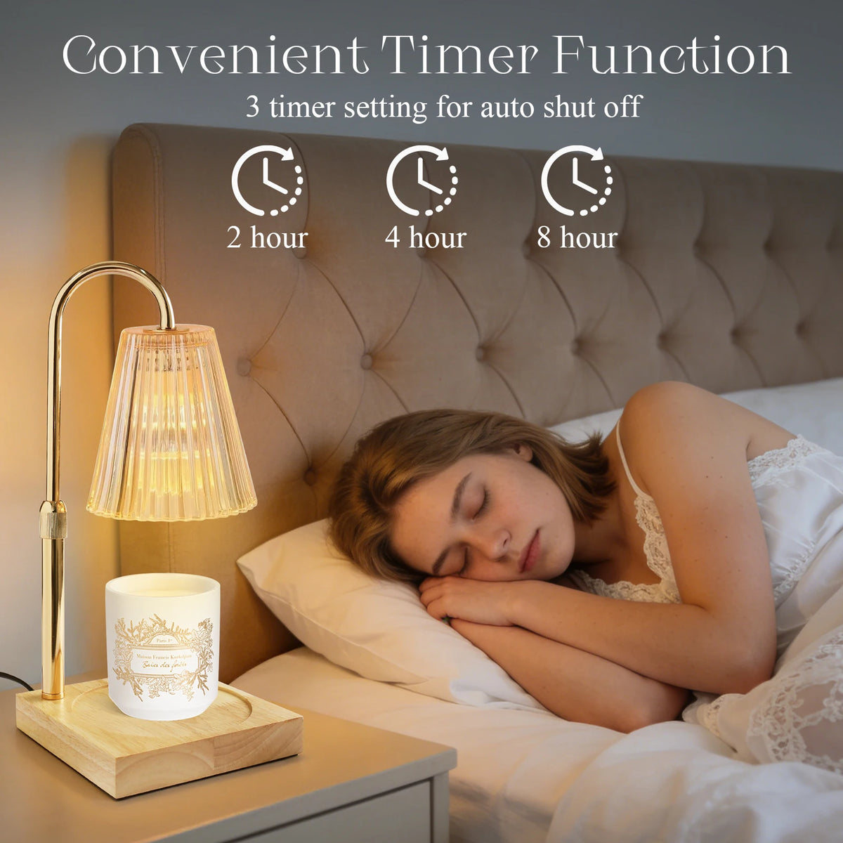 Candle Warmer Lamp with Wooden Tray, Dimmable Night Light