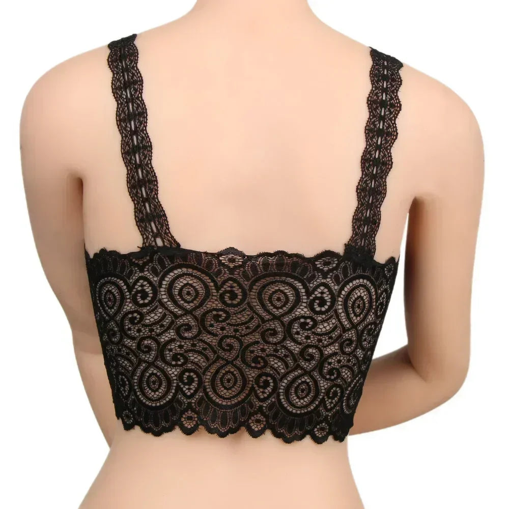 New Women Black White Sexy Tank Tops Lace Floral Crochet Padded Bra Cotton Tank Tops Sexy V-Neck Lace Crochet Vest Casual
