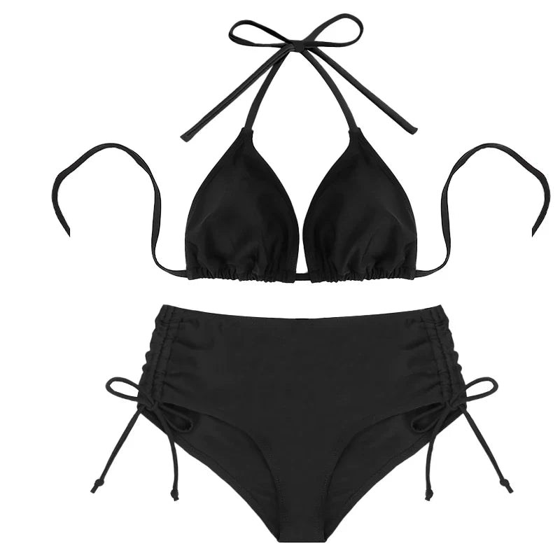 2 Pcs/Set Women's Bikini Split Set Summer Leisure Vacation Style Hanging Neck Bareback Strap Bikini Set Beach Women's Swimsuit