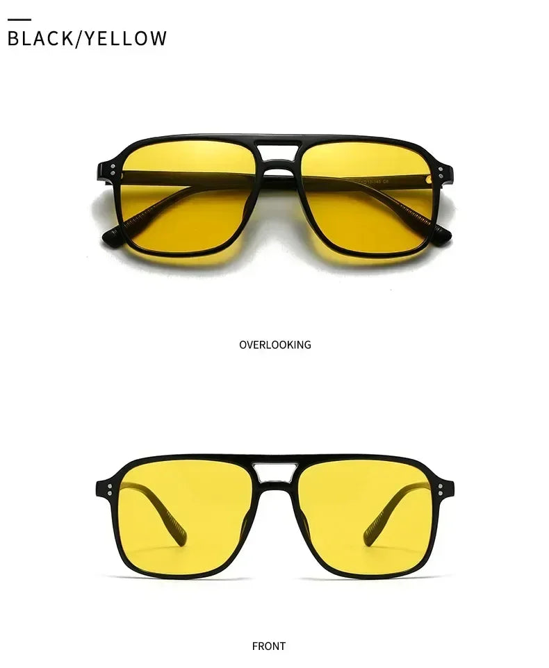 SO&EI Fashion Double Bridges Square Rivets Women Sunglasses Retro Men Gradient Shades UV400 Sun Glasses