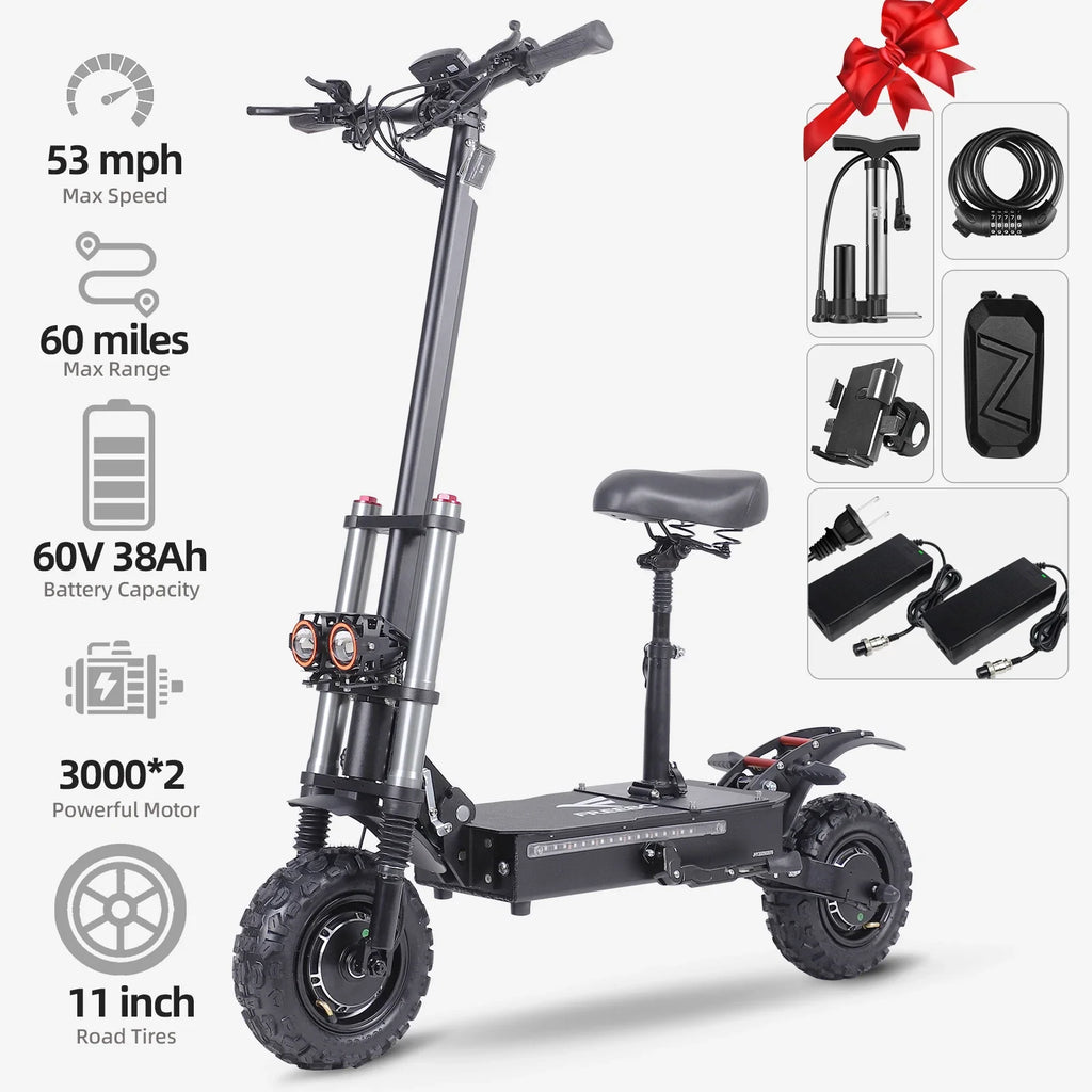 FREEBOY 6000W Adult E-Scooter | 53MPH & 60V 38Ah Battery