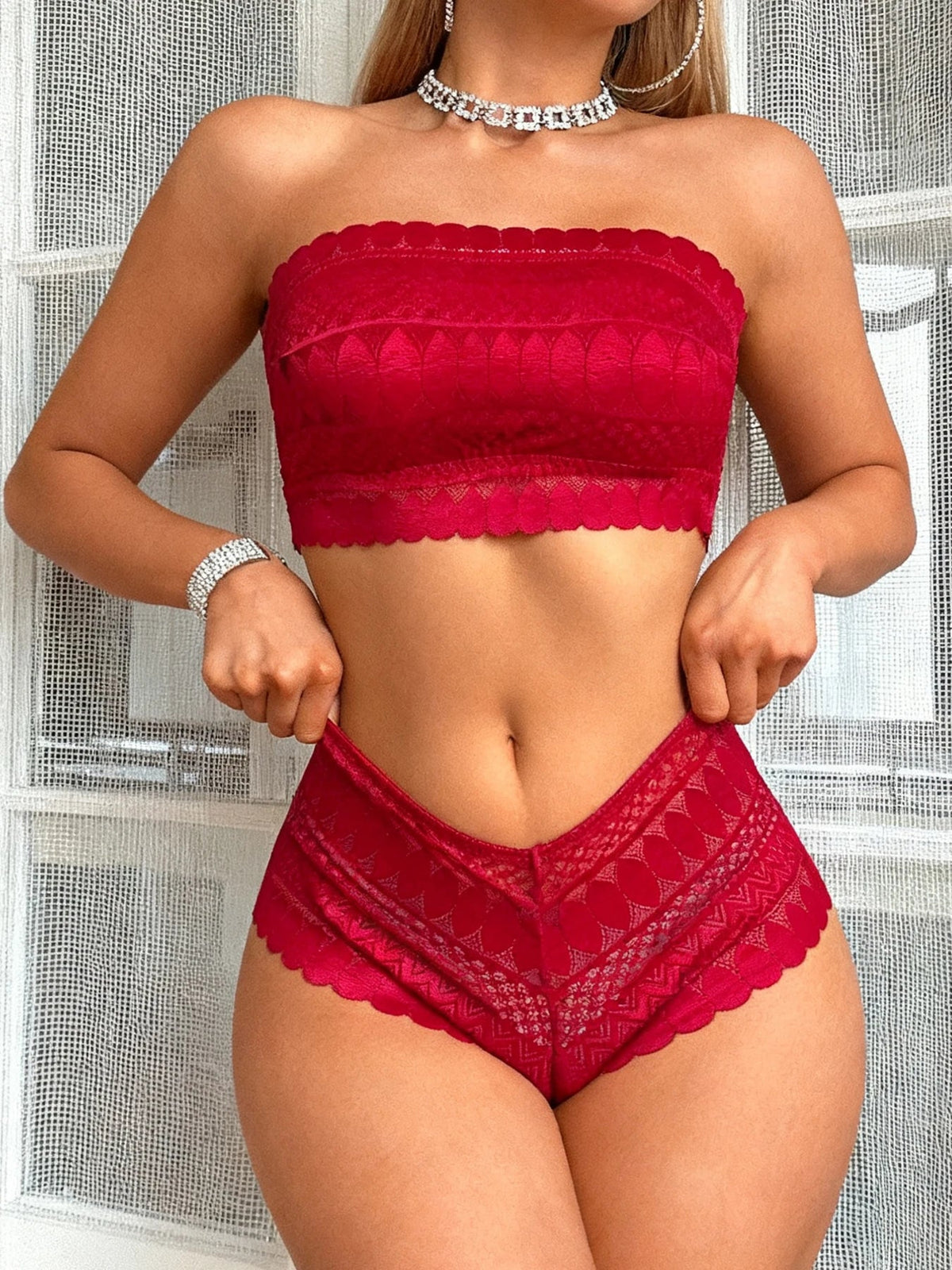 Strapless Bralette Set Lace Wireless Unpadded Bra and Panties Set for Women Comfortable Seamless Lingerie for Wedding S-XL