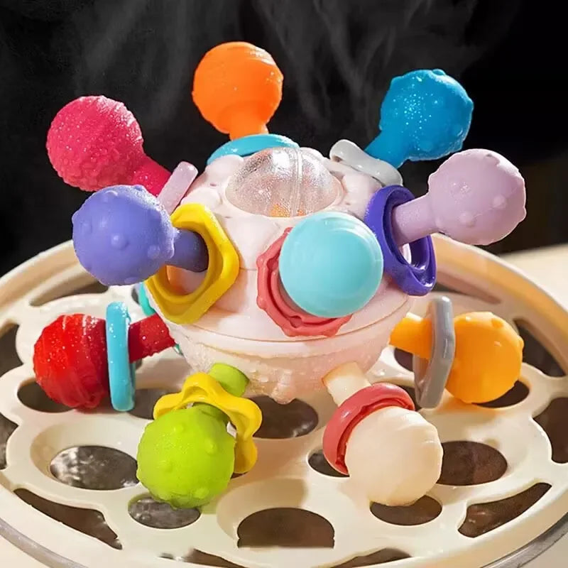 Montessori Baby Sensory Rattle and Silicone Teether Grasping Development Toy for 0-12 Months