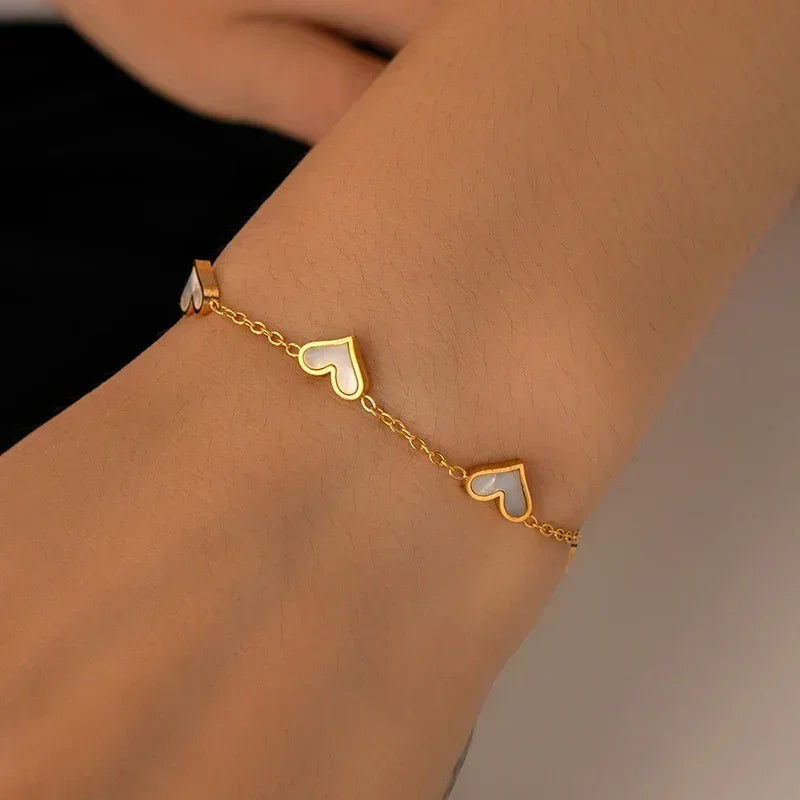 ANENJERY 316L Stainless Steel Heart Shell Necklace Bracelet Earrings For Women Girls Simple Fashion Jewelry Set Gifts Wholesale
