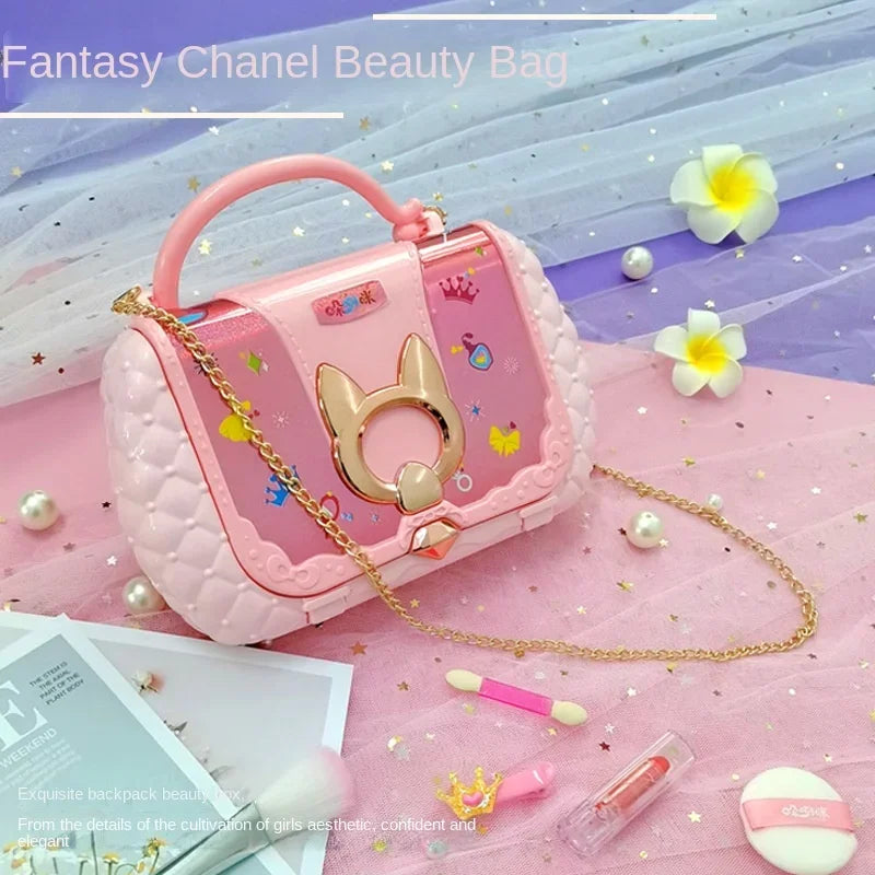 Kids Makeup Kit Pretend Play Cosmetic Set with Cat-Ear Bag Mirror Washable Non-Toxic Toy Birthday Gift for Girls
