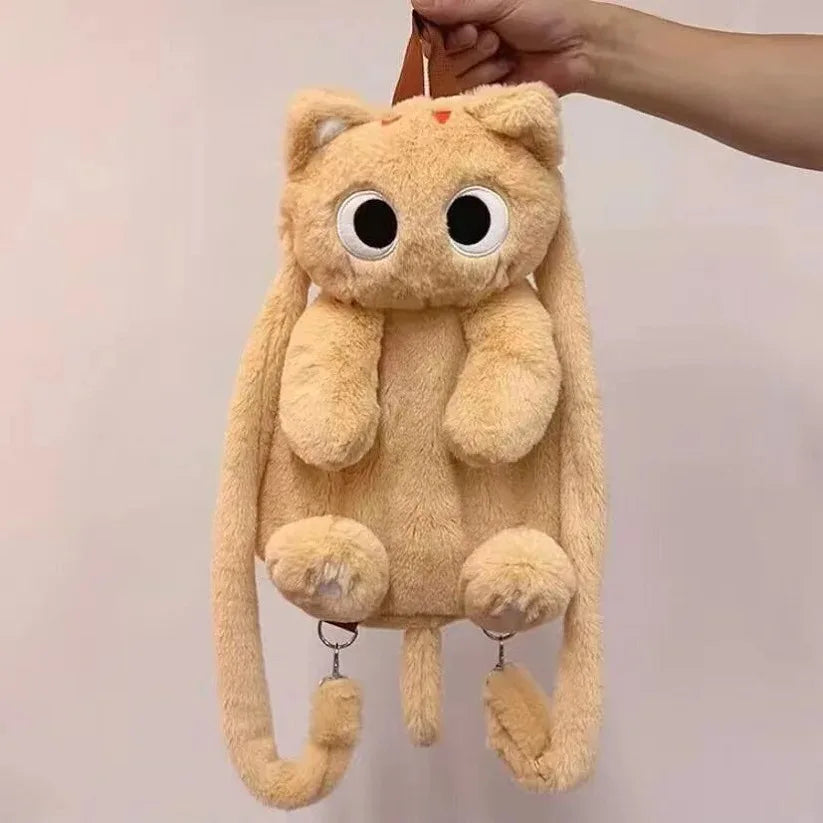 16-Inch Kawaii Big Eyes Cat Plush Backpack – Cute Large Capacity Soft Toy Bag for Boys, Girls, and Women