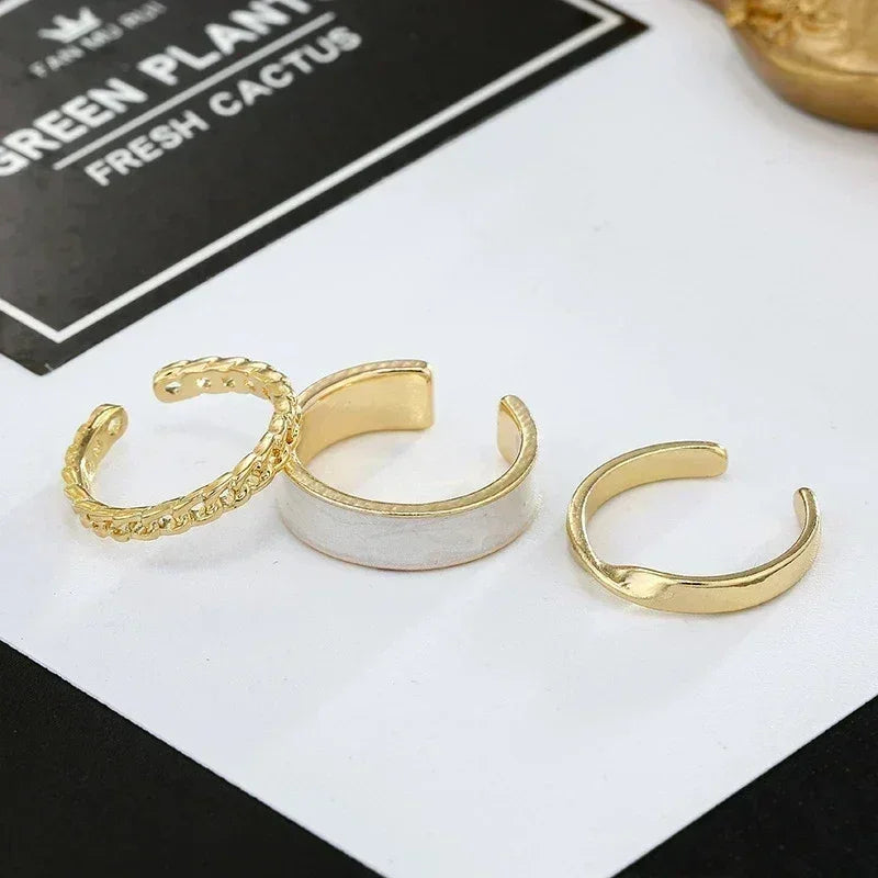 3pcs/set Adjustable Open Rings for Women White Green Enamel Oil Twists Weaving Geometry Ring Set Trendy Punk Personality Jewelry