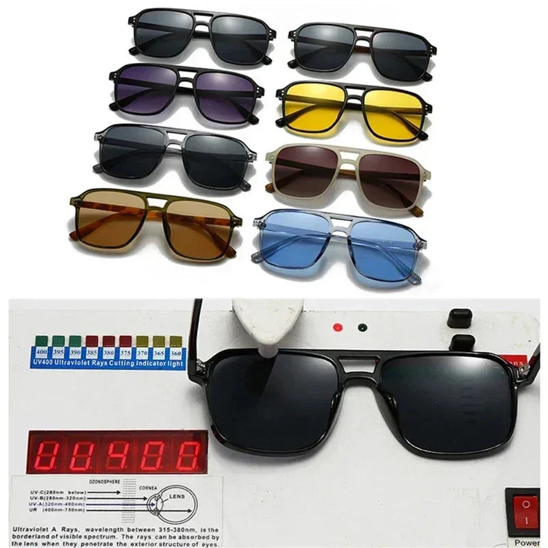 SO&EI Fashion Double Bridges Square Rivets Women Sunglasses Retro Men Gradient Shades UV400 Sun Glasses
