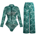 Riseado Mesh Swimsuit with Long Pants & Swimdress Long Sleeve Mesh Beachwear Sexy High Waist Bathing Suit Smart Beach Clothing