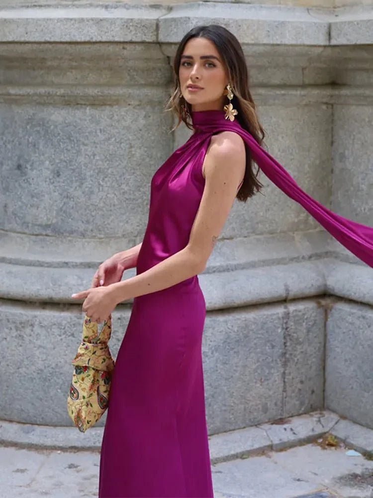 Backless Lace-Up Maxi Dress | Ribbon Sleeveless Evening Gown - Femstylo