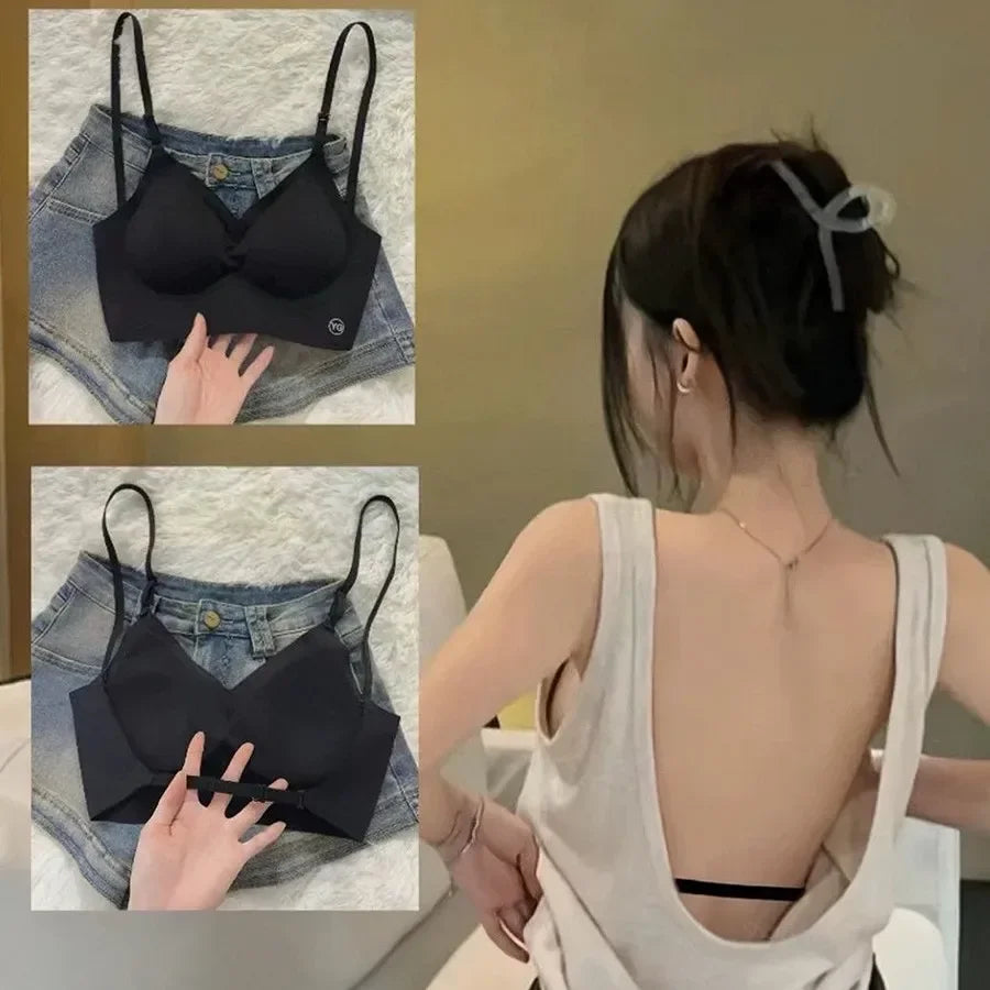 Women Invisible Bra Deep U Plunge Bras Backless Top for Dresses Sexy Lingerie with Transparent Strap Push Up Strapless Underwear