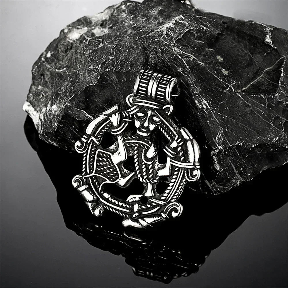 Vintage Vikings Loki Hollow Necklaces Men Stainless Steel Norse Mythology Trinity Pendant Amulet Scandinavian Jewelry Male Gifts