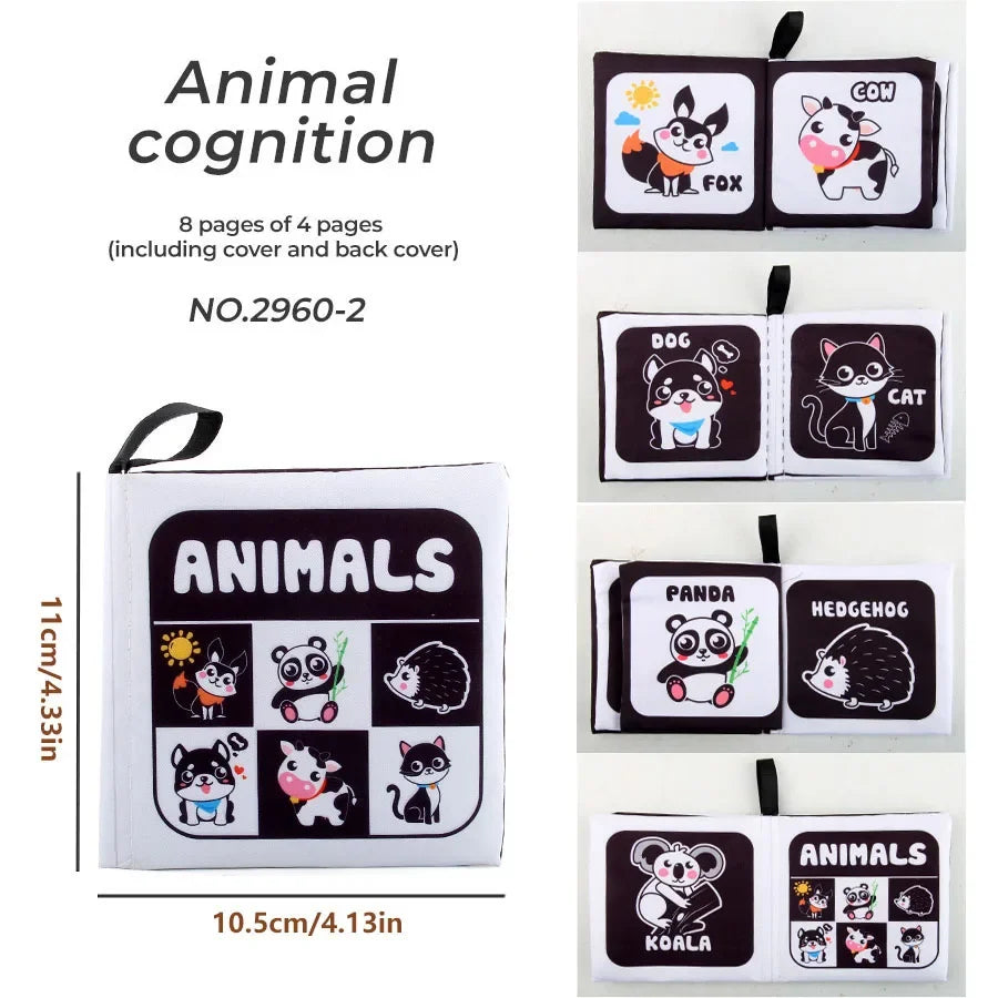 4 Pages Enlightenment Early Learning Books - Black and White Cloth Book for Kids, Montessori Educational Toys