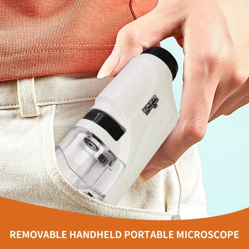 Handheld Microscope Kit for Kids – 60x 120x with LED Light for Home and School
