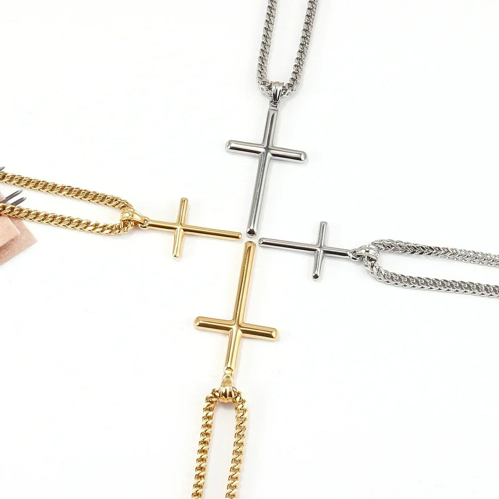 Punk Cross Pendant Link Chain for Men Women 316L Stainless Steel Hip Hop Necklace Gold Silver Fashion Jewelry Gift Waterproof