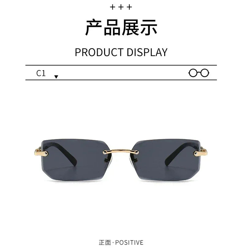 Rimless Sunglasses Rectangle Fashion Popular Women Men Shades Small Square Sun Glasses For Female male Summer Traveling Oculos
