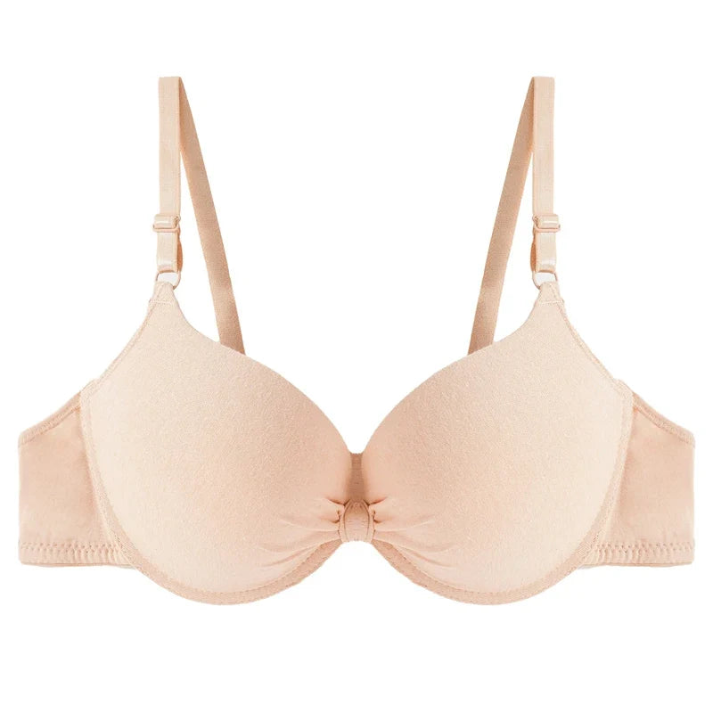 Women's Sexy Cotton Gathered Bra Deep V Underwire Ladied  Brassiere Push Up Lingerie Solid Bras Backless Intimate Underwear