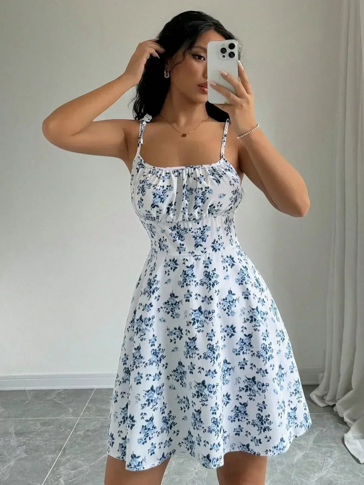 Women's Summer Floral Spaghetti Strap Beach Short Dress,Womens Dresses,Woman Clothing,Woman Clothes,Sundress,New In Dress 2025