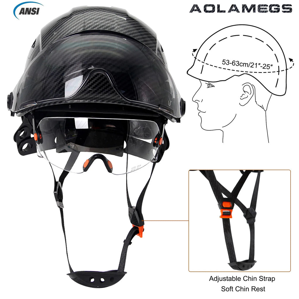 Carbon Fiber Pattern Safety Helmet with Visor & Goggles