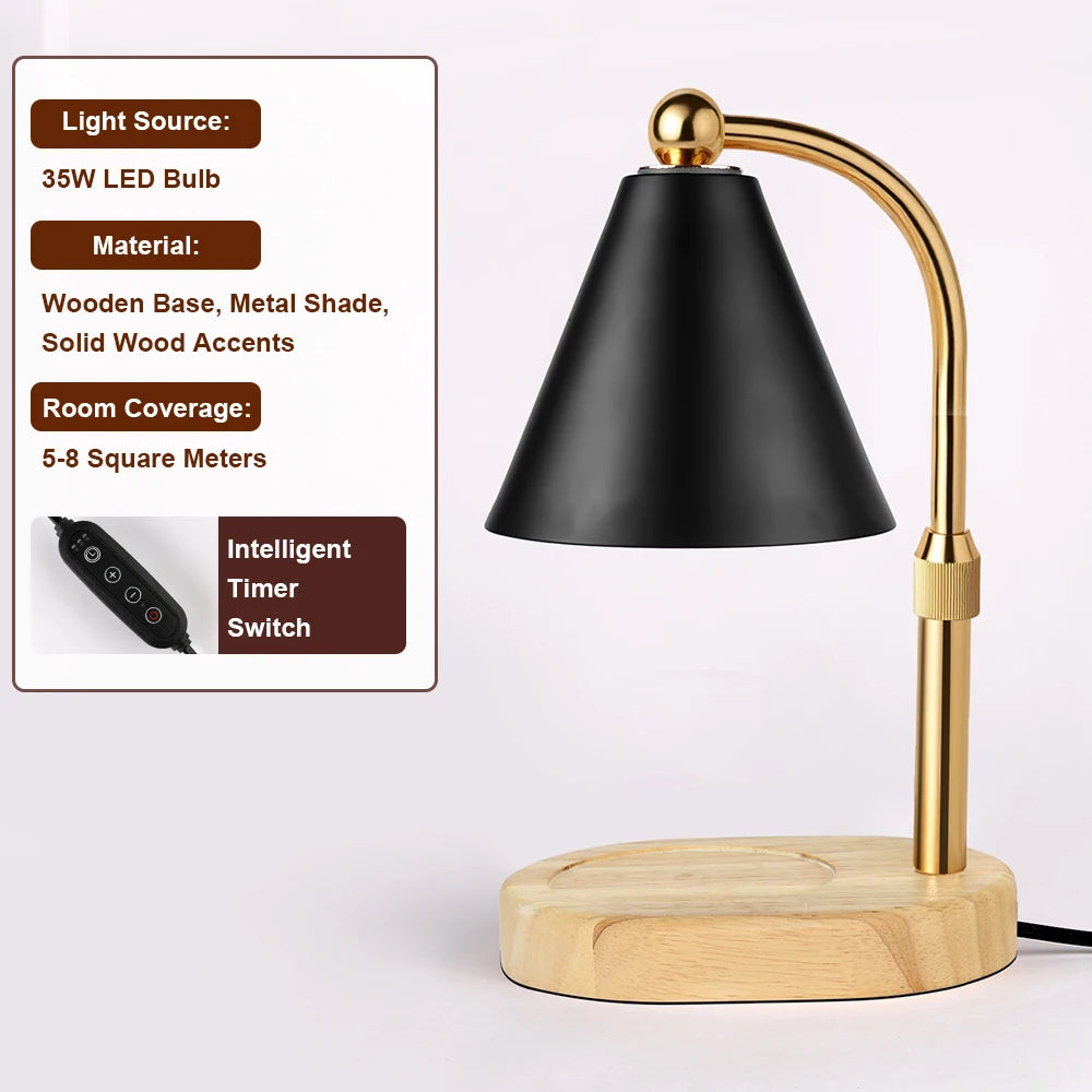 Black Candle Warmer Lamp with Timer, Dimmable & Adjustable - Style A
