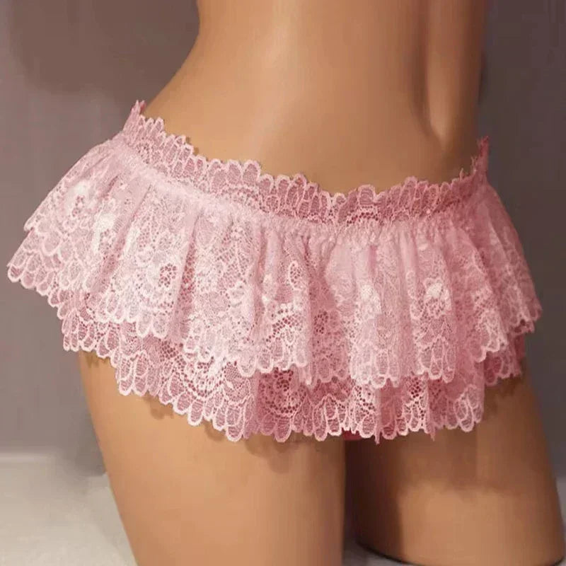 Women Sexy Lace Panties Ruffle Trim Lingerie Briefs Soft Comfortable Briefs Lolita Pink White Black