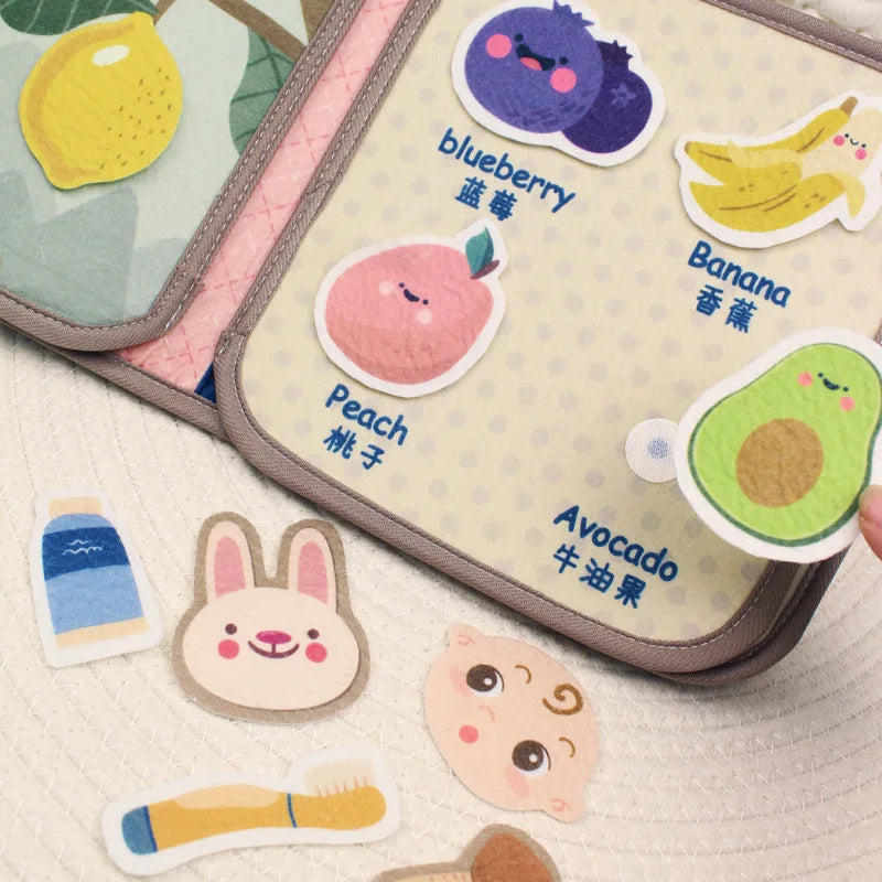 Quiet Book for Toddler - Animal Cognitive Fabric Activity Busy Book, Montessori Baby Toy, Cloth Crinkle Books for Babies 6-12 Months