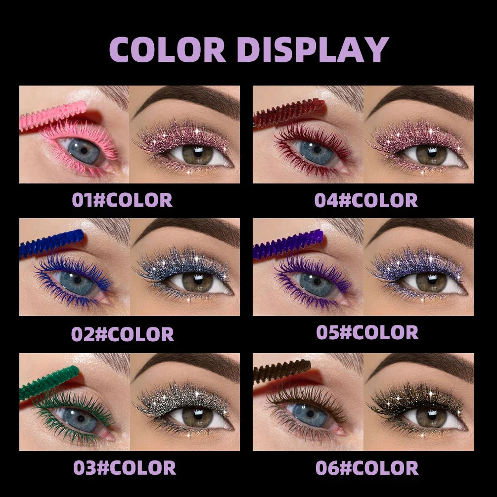QIBEST Double Headed Diamond Glitter Mascara Long Lasting Colored Mascara Eyelashes Pink Blue Red Voluminous Waterproof Mascara
