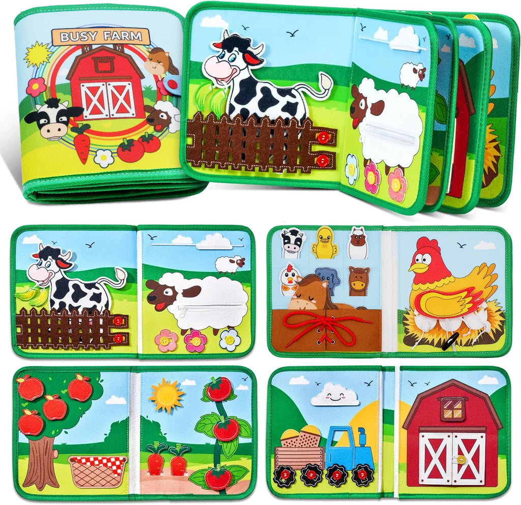 Montessori Quiet Books for Toddlers - Soft Activity Busy Book, Felt Cloth Sensory Travel Toy with Learning Activities