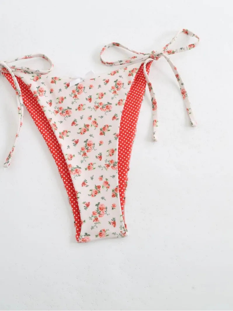 2025 Summer Floral Halter Bikini Women's Sexy Backless Swimwear with Tie Detail Summer Strappy Two Piece Bathing Suit Holiday