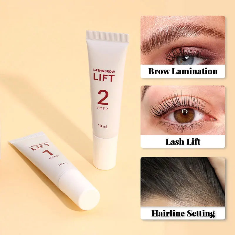 2Pcs 10ml Lash Lift Kit Brow Lamination Lashes Perm Lotion Tube Step 1 and 2 Fixation Setting 8-12Minutes Lifting Eyelash Tool