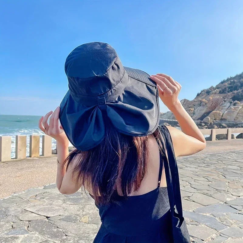 New summer ponytail hat with large brim sun visor women's neck protection fisherman's hat outdoor hat