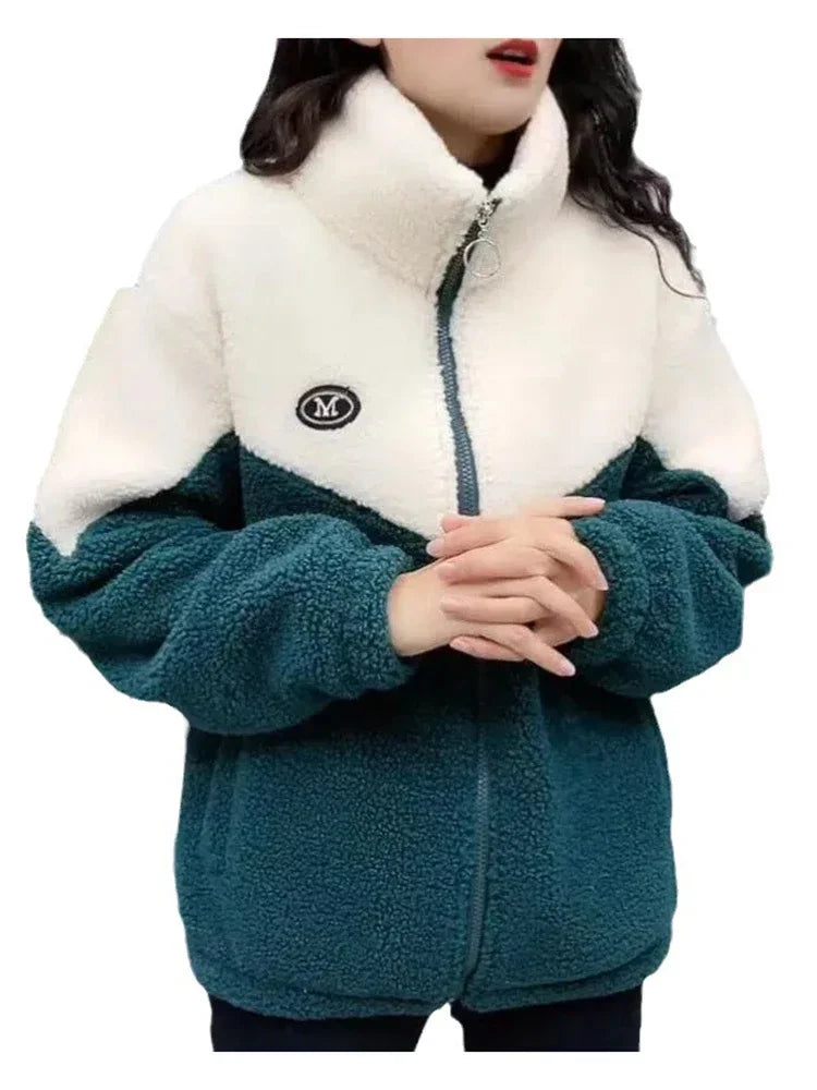 Women's Quilted Lamb Fleece Jacket | Warm Mid-Length Coat -femstylo