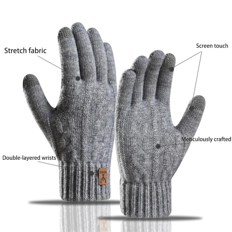 Men's Fleece-Lined Wool Knit Touchscreen Gloves