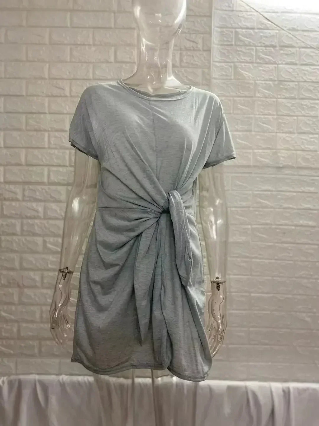 Dress Women Summer O-neck Short Sleeve Asymmetrical Lace Up Waist Solid Color Dresses 2022 Casual Vestidos Dropshipping JQMY9675