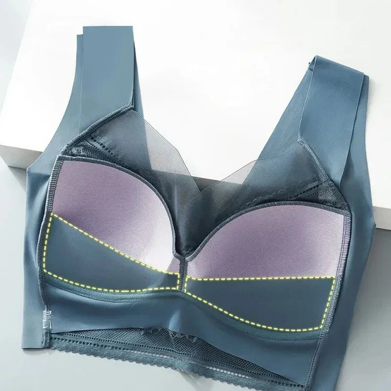 L-5XL Women Large Bra Push Up Ice Silk Seamless upper Bralette Lace Wireless Summer Bras Plus Size Top Lingerie Underwear 15019