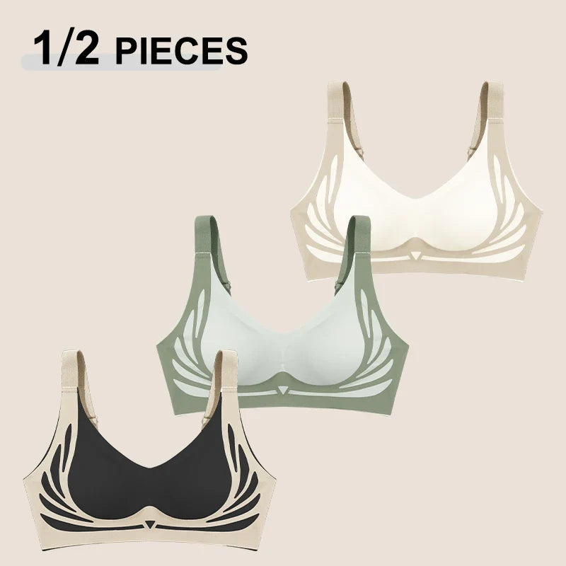 1/2Pcs/Set Women Push Up Bras Seamless Comfortable Angel Wings Bras Set Trendy Soft Breathable Underwear Female No Wire Lingerie