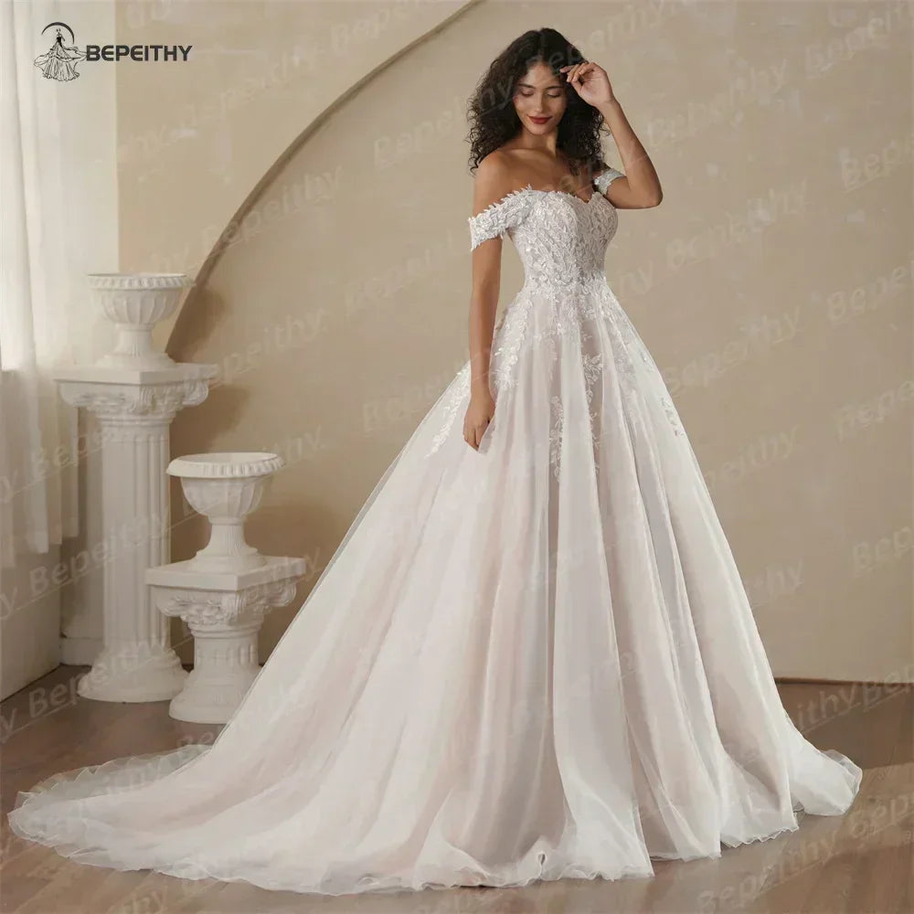 Boho Champagne Wedding Dress | Custom A-Line Bridal Gown -femstylo