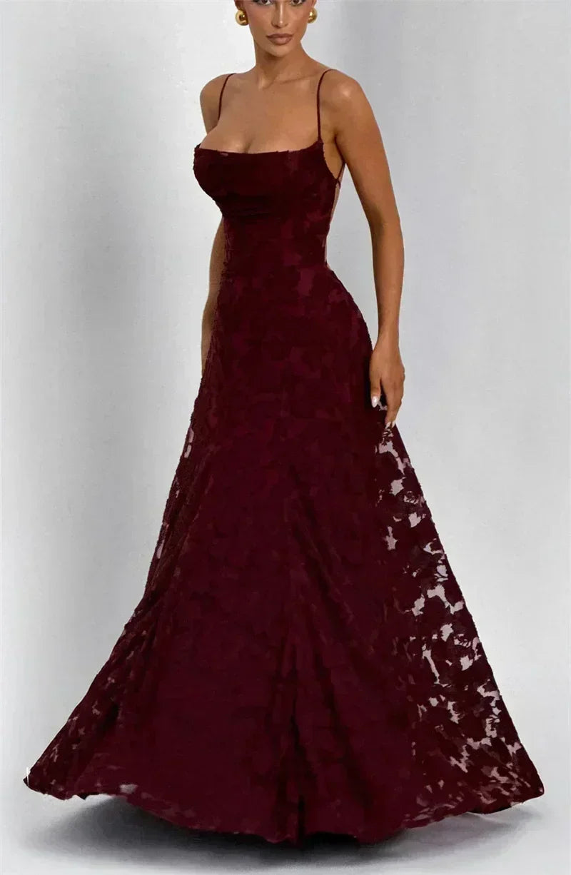 Mozision Spaghetti Strap Backless Sexy Maxi Dress Women Gown Fashion Off-shoulder Sleeveless Lace-up Evening Club Party Dress