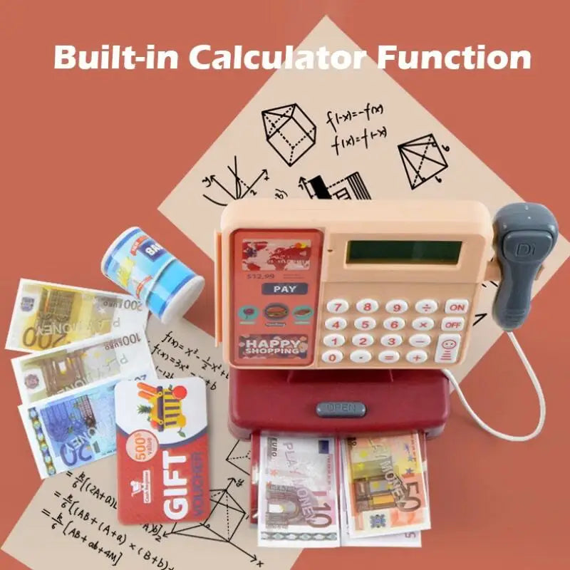 Kids Cash Register Playset with Scanner, Lights & Sounds — Pretend Supermarket Toy with Play Money & Cards