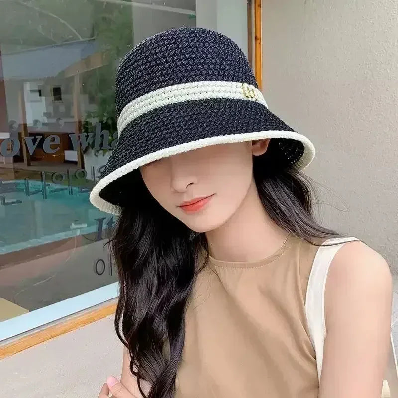Outdoor Sunshade Hats Summer Breathable Hollow Knitted Korean Fashion Women Fisherman Hat Permeability Crochet Retro Bucket Hat