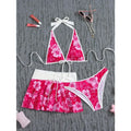 Elegant Floral Color Block Swimsuit Women Triangle Halter High-Waist Bikini Set Cover Up Skirt 2026 New Micro Bikini Three-Piece