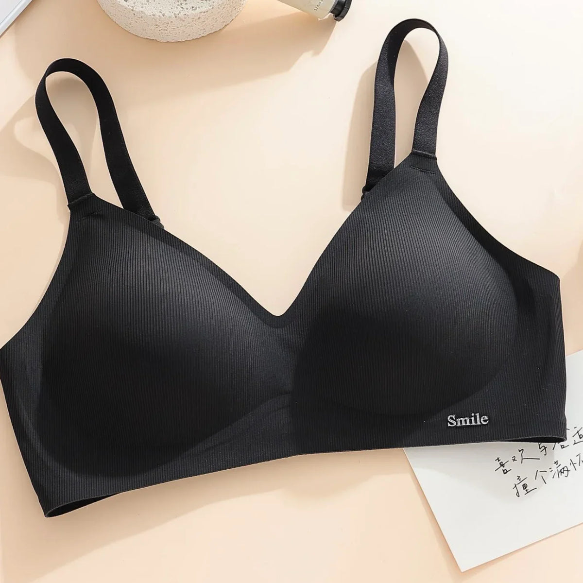 CAITING Beautiful Back Latex Cup Bra One-piece Seamless Bra Women Wireless Push Up Underwear Sexy Deep V Padded Bralette Female