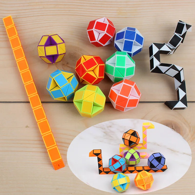 6pcs Folding Magic Snake Ruler Puzzle, Antistress Cube, Educational Toy for Kids, Birthday Party Favors, Goodie Bags, School Reward