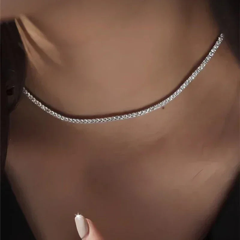 New S925 Sterling Silver Hip Hop Full CZ Choker Chain Necklace For Women Luxury Cubic AAA Zircon Short Accessories Fine Jewelry