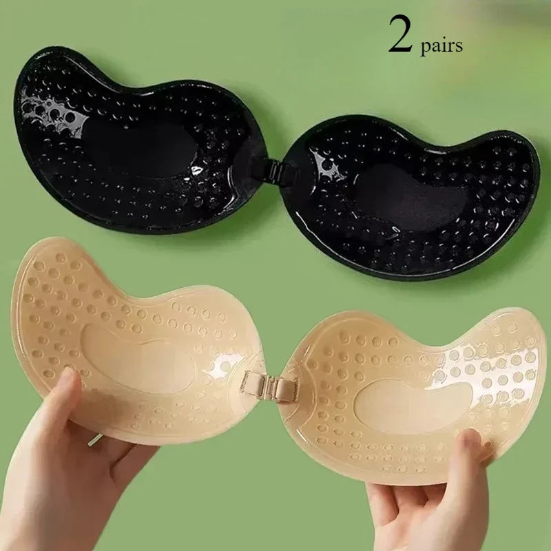 Invisible Push Up Bra for Women Backless Strapless Bra Seamless Front Closure Bralette Underwear Silicone Self-Adhesive Bra Pad