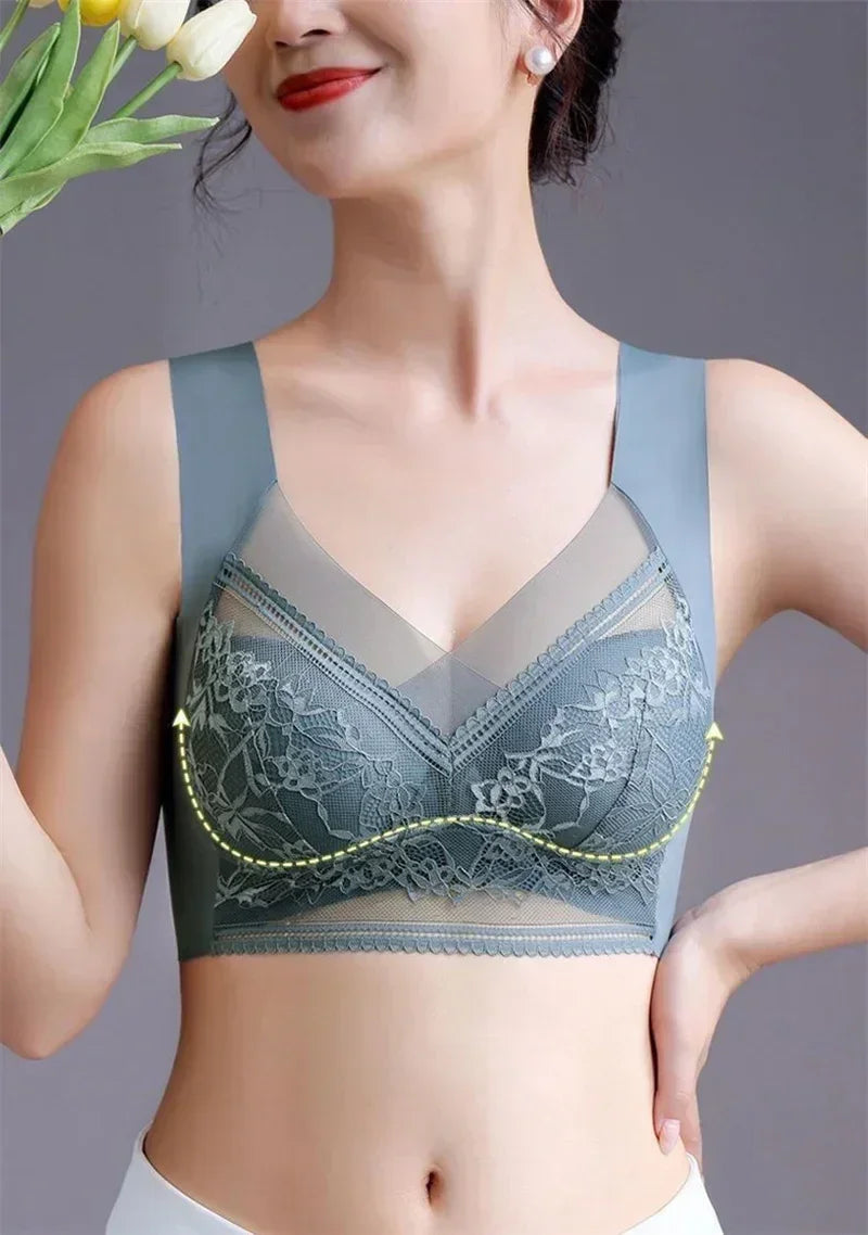 L-5XL Women Large Bra Push Up Ice Silk Seamless upper Bralette Lace Wireless Summer Bras Plus Size Top Lingerie Underwear 15019